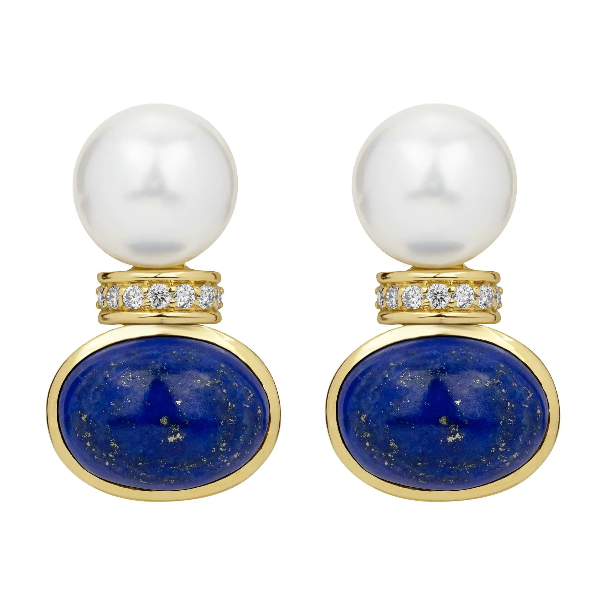 Earrings - South Sea Pearl, Lapis Lazuli And Diamond