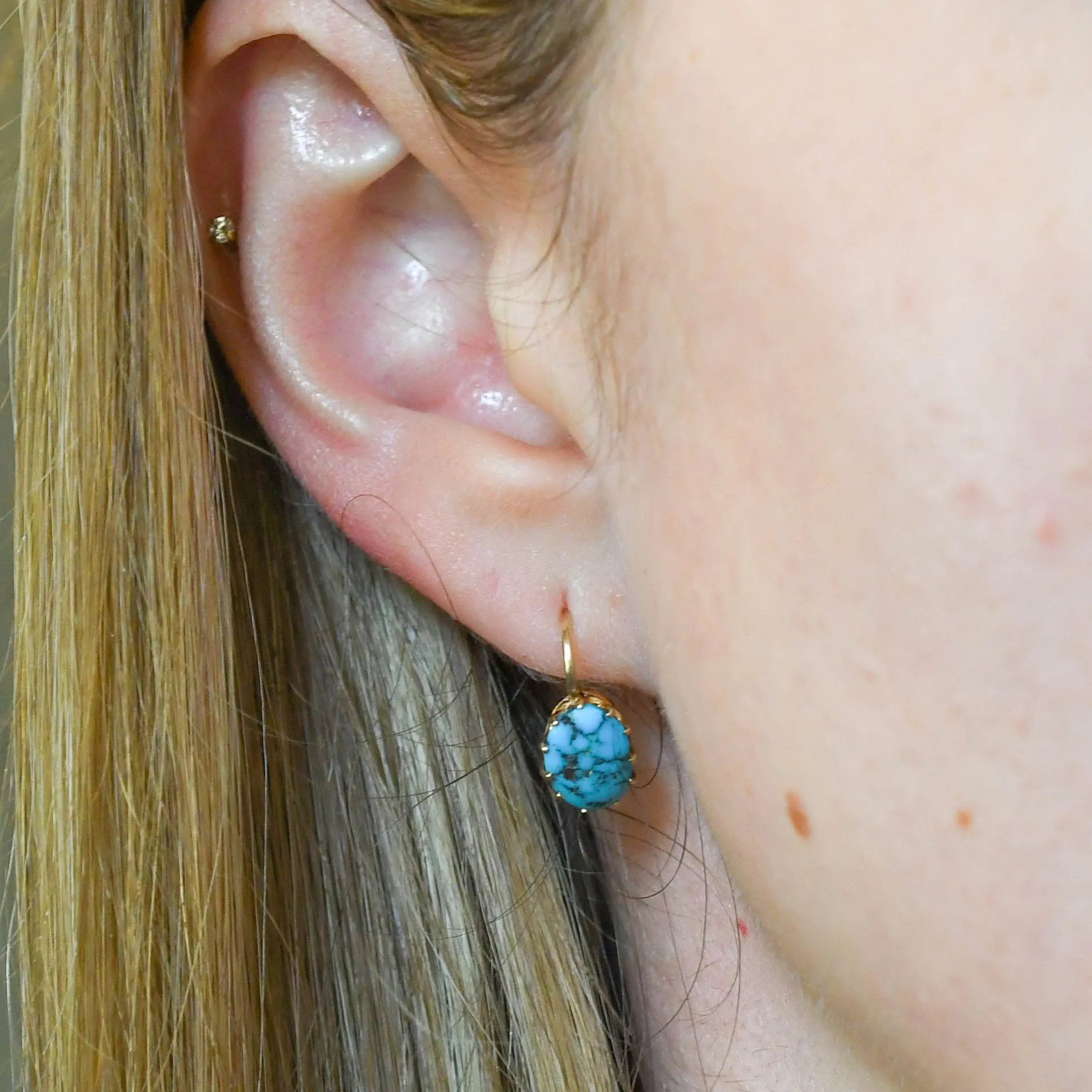 Edwardian 15k Gold Turquoise Matrix Earrings