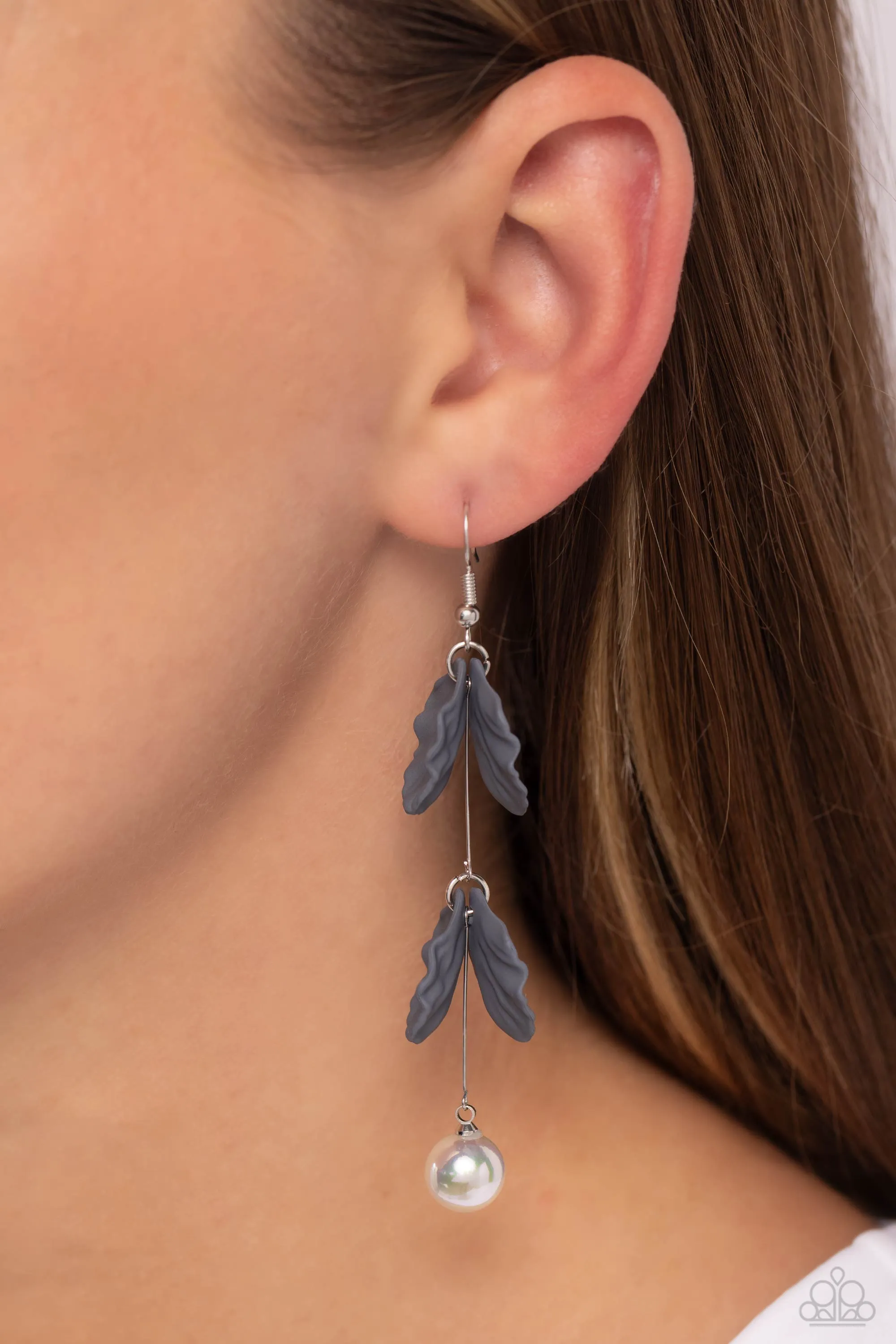 Edwardian Era - Silver - Acrylic Flower Petal White Pearl Paparazzi Fishhook Earrings