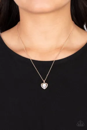 Effulgently Engaged - Rose Gold - Rhinestone Dainty Heart Paparazzi Short Necklace