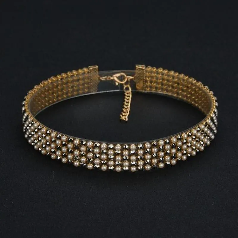 Elegant Wide Crystal Rhinestone Choker Necklace