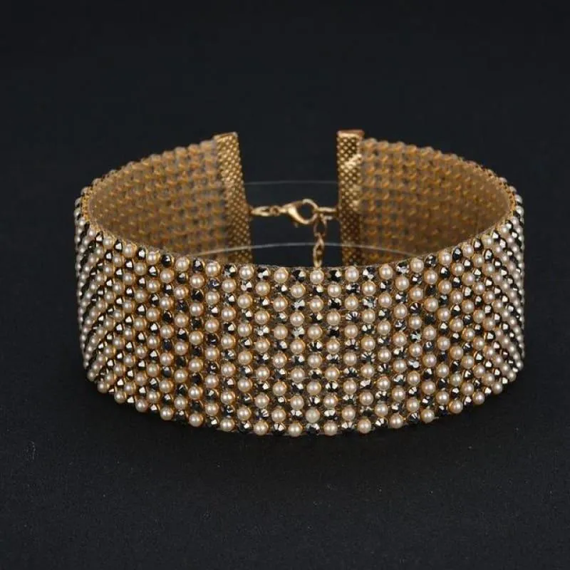 Elegant Wide Crystal Rhinestone Choker Necklace