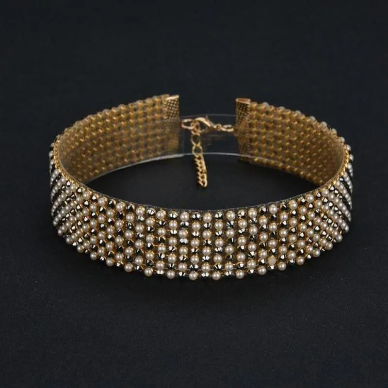 Elegant Wide Crystal Rhinestone Choker Necklace