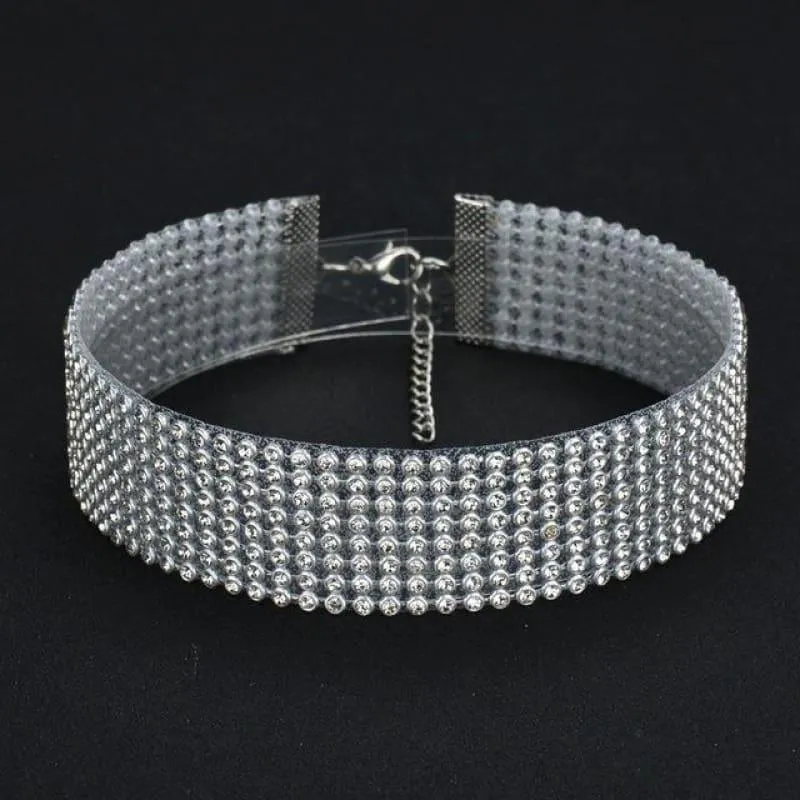 Elegant Wide Crystal Rhinestone Choker Necklace
