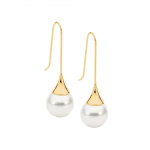 Ellani Gold Plated Stainless Steel Long Drop Pearl Earrings SE220G
