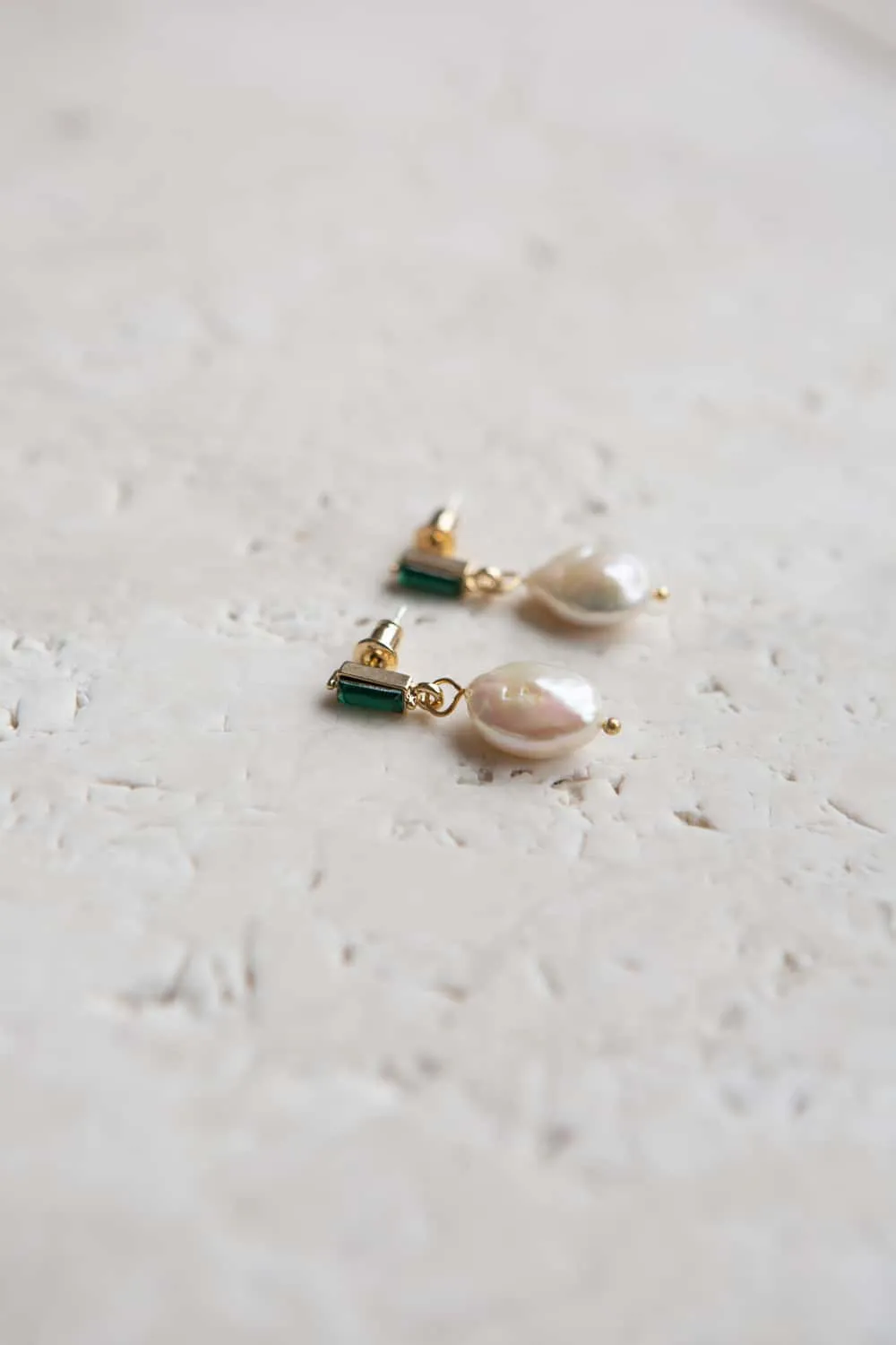 Emerald Green Crystal Baroque Pearl Drop Earrings
