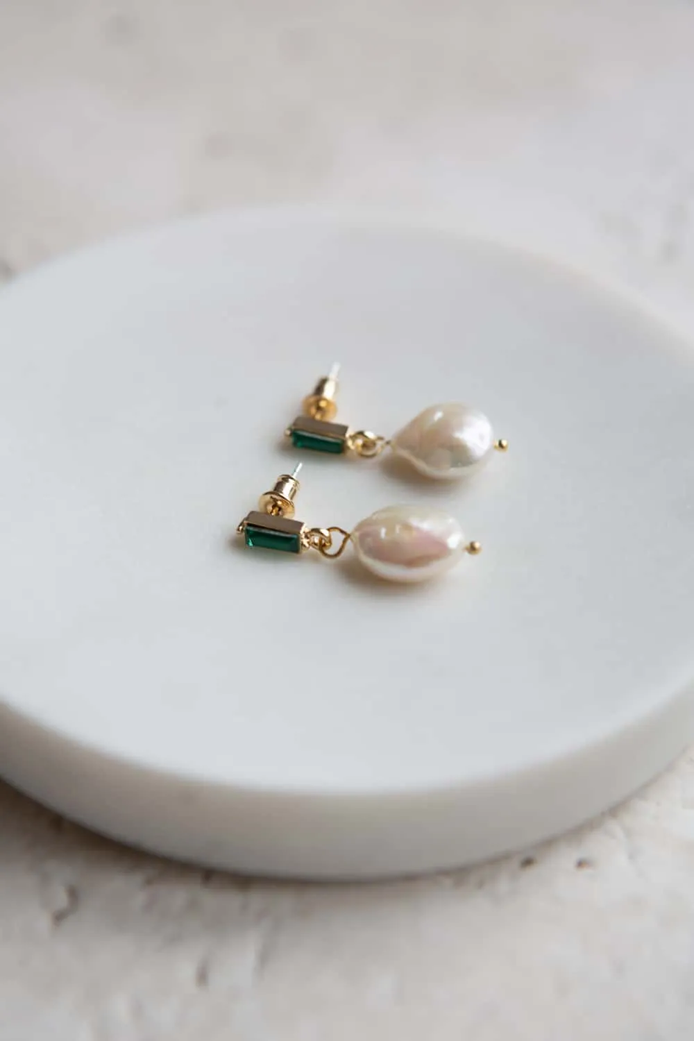 Emerald Green Crystal Baroque Pearl Drop Earrings