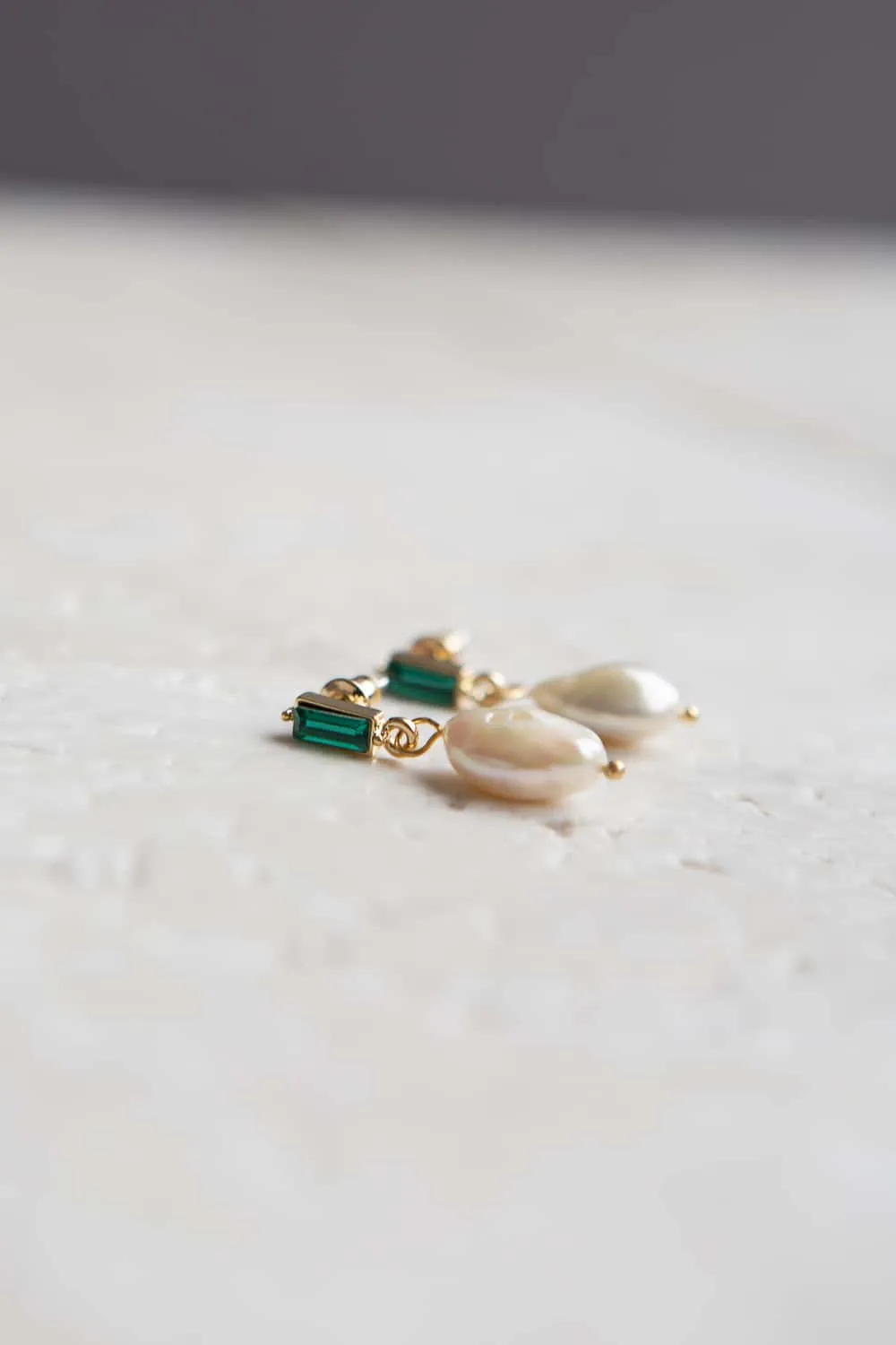 Emerald Green Crystal Baroque Pearl Drop Earrings