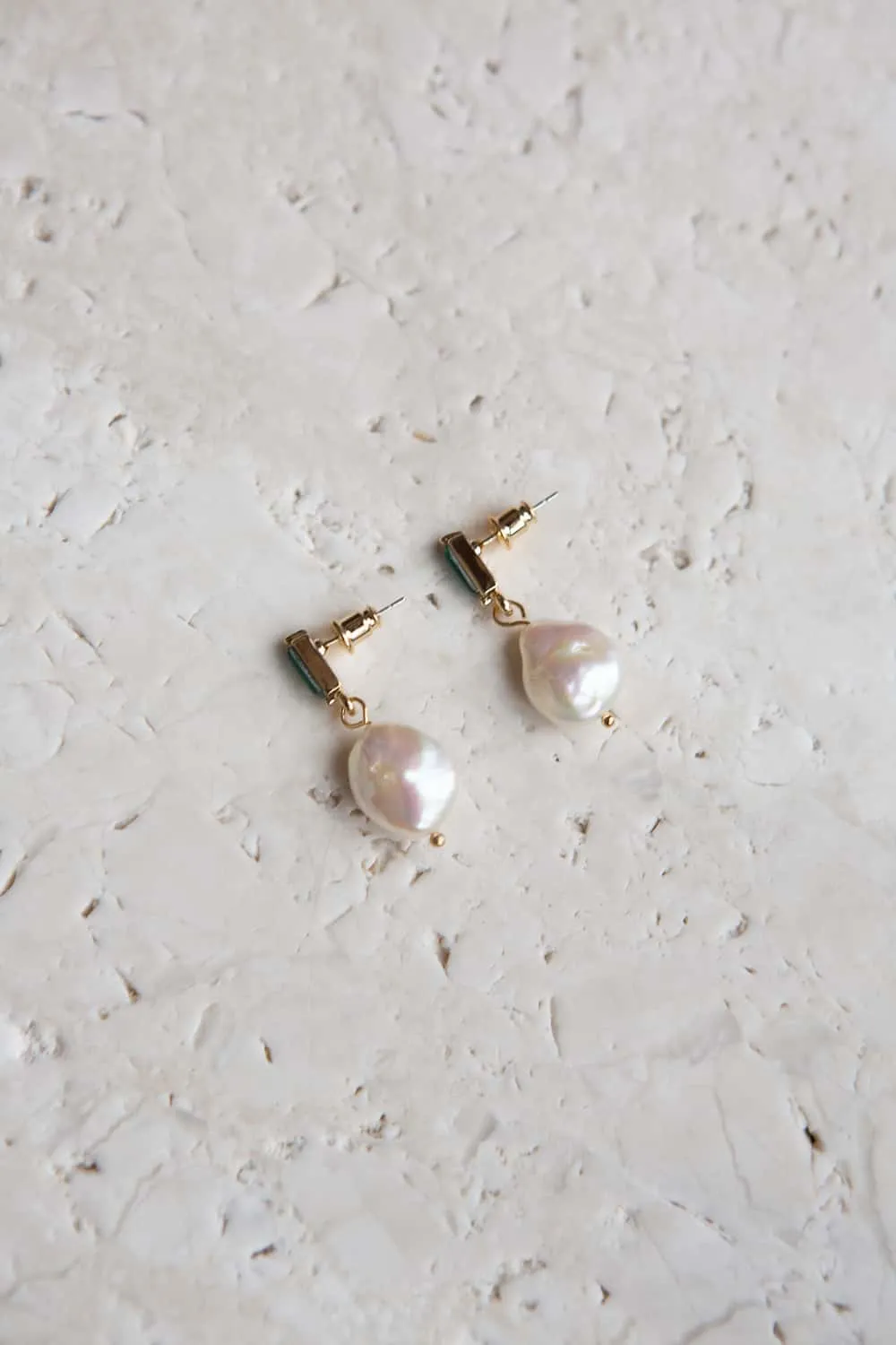 Emerald Green Crystal Baroque Pearl Drop Earrings