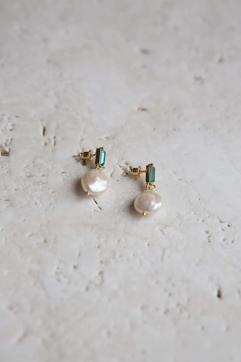 Emerald Green Crystal Baroque Pearl Drop Earrings