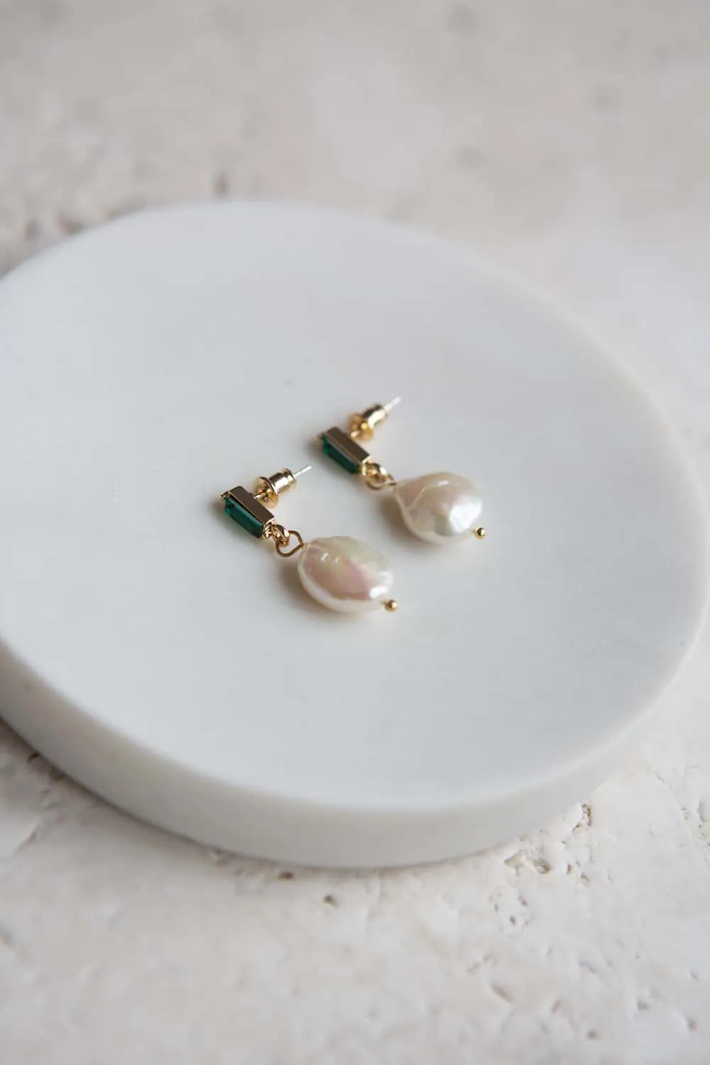 Emerald Green Crystal Baroque Pearl Drop Earrings