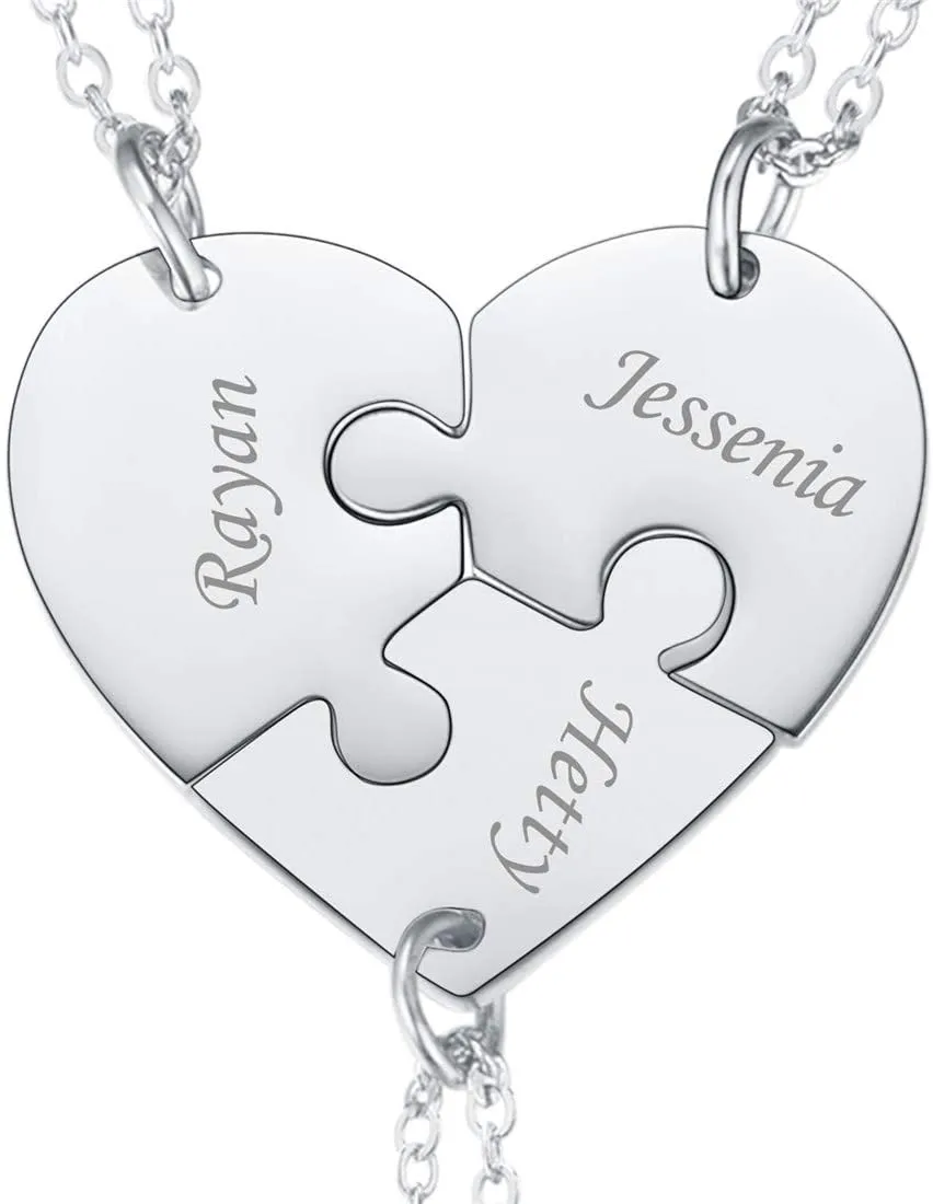 Engraved names 2-5 Best Friend Family Heart Shaped Matching Necklaces