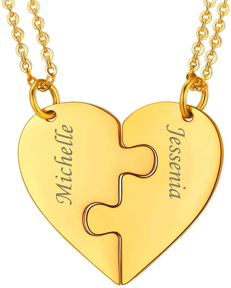 Engraved names 2-5 Best Friend Family Heart Shaped Matching Necklaces