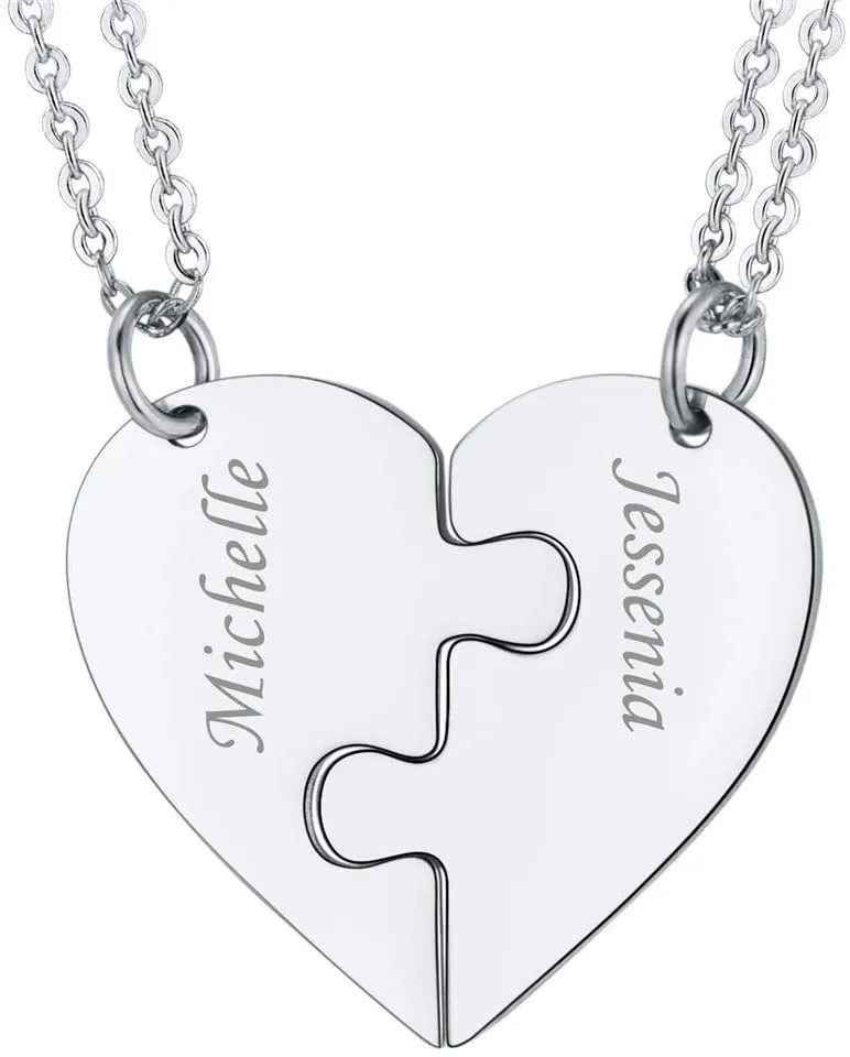 Engraved names 2-5 Best Friend Family Heart Shaped Matching Necklaces