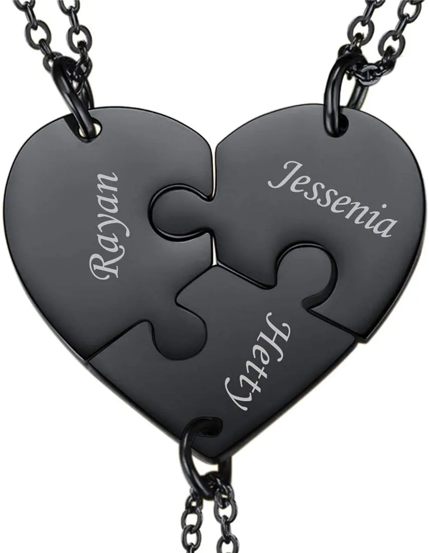 Engraved names 2-5 Best Friend Family Heart Shaped Matching Necklaces