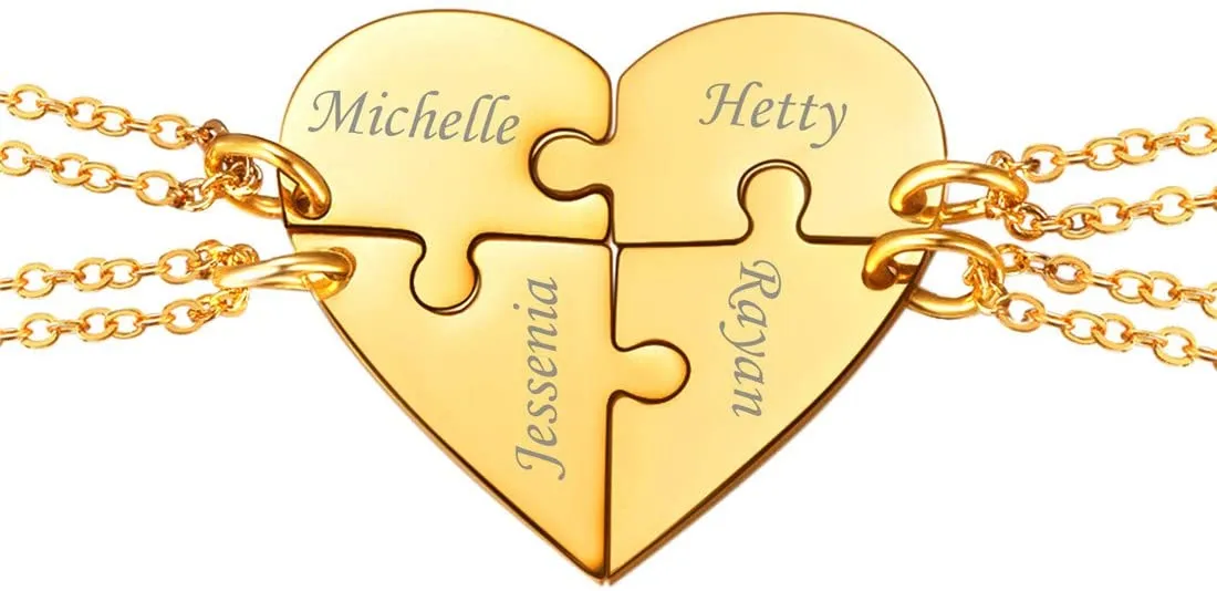 Engraved names 2-5 Best Friend Family Heart Shaped Matching Necklaces