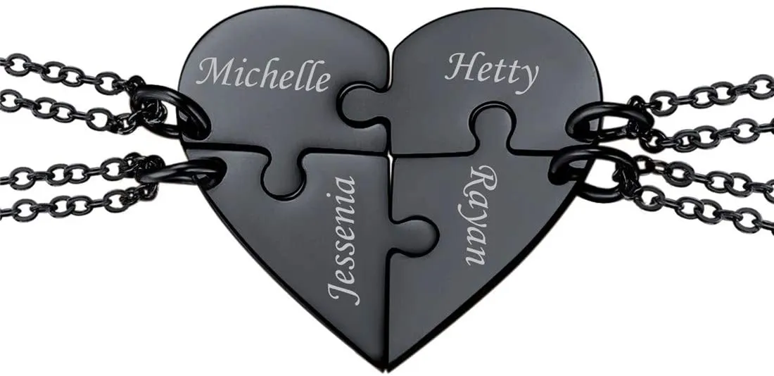 Engraved names 2-5 Best Friend Family Heart Shaped Matching Necklaces