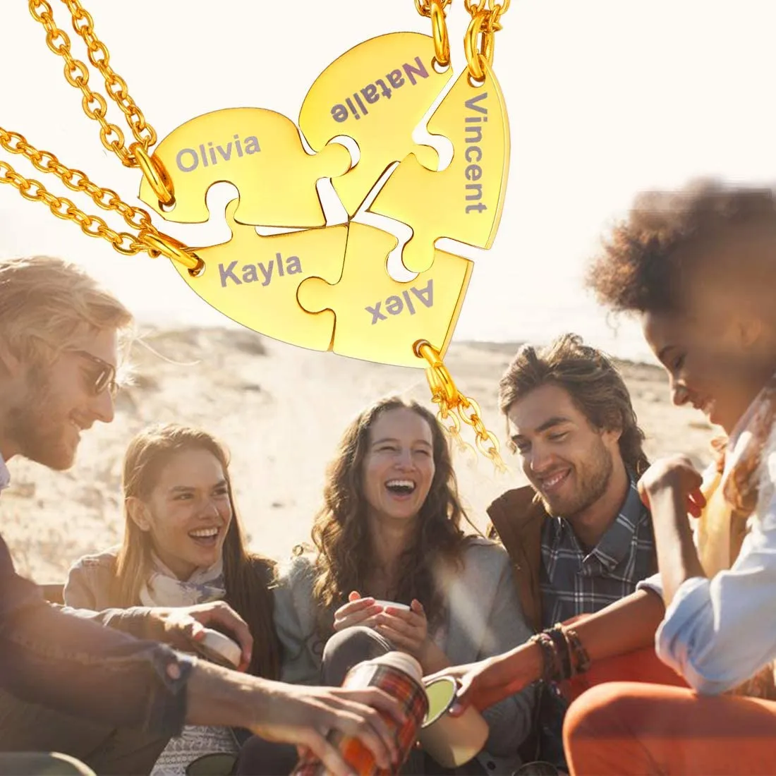 Engraved names 2-5 Best Friend Family Heart Shaped Matching Necklaces