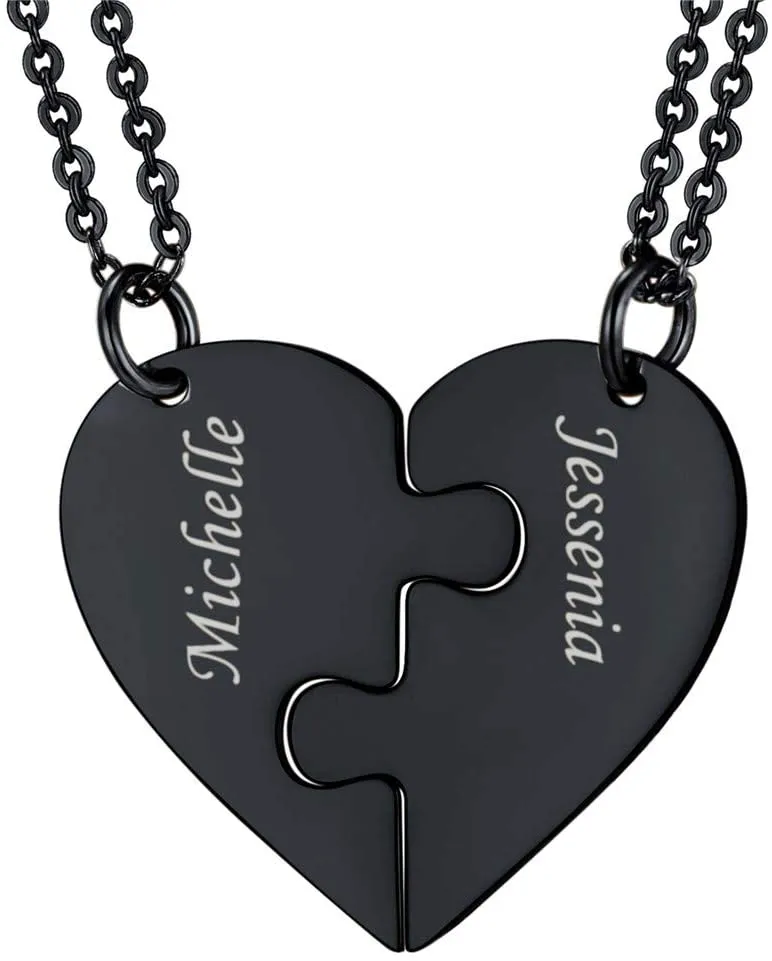 Engraved names 2-5 Best Friend Family Heart Shaped Matching Necklaces