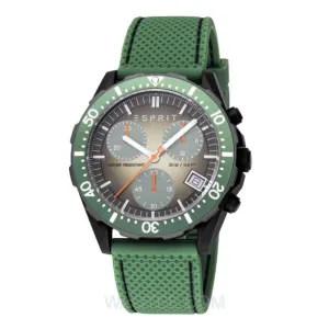 Esprit Moon Gents Green Rubber Grey Dial Chronograph Watch