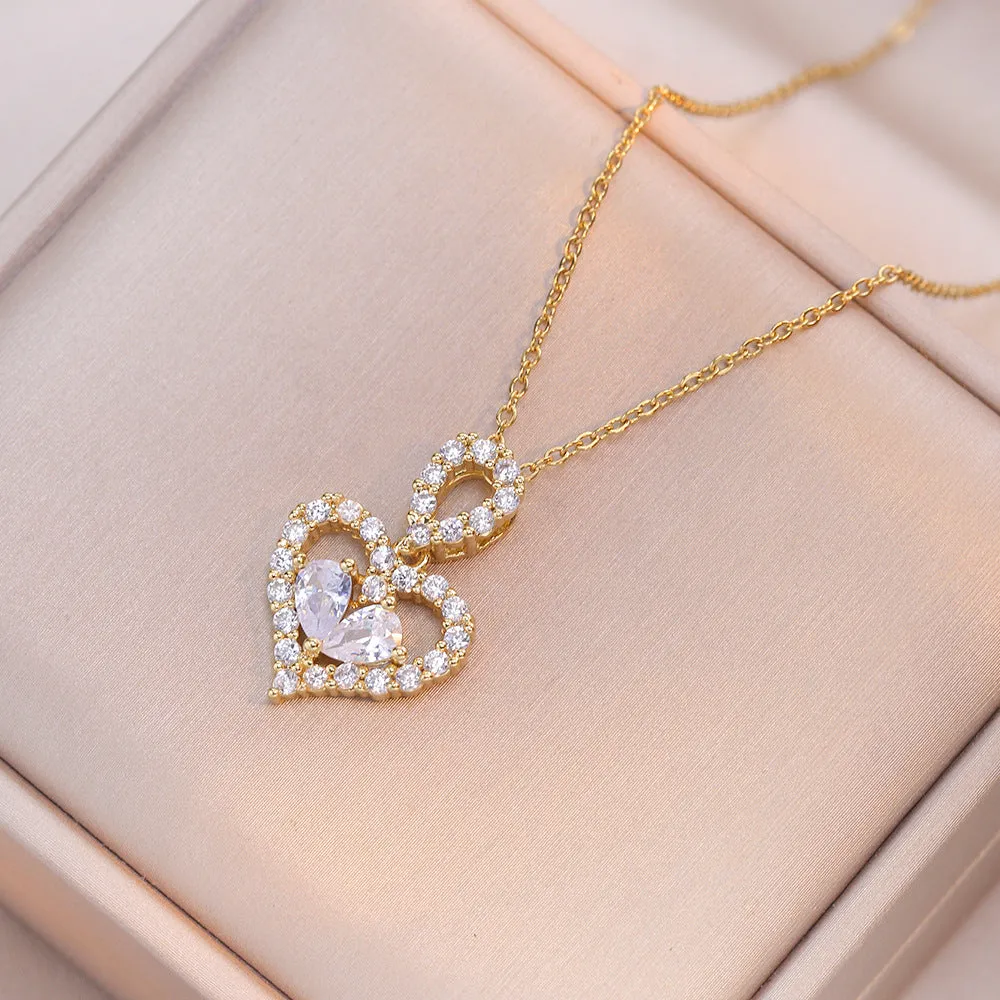 Exquisite Luxury Rhinestone Crystal Heart Pendants Necklaces