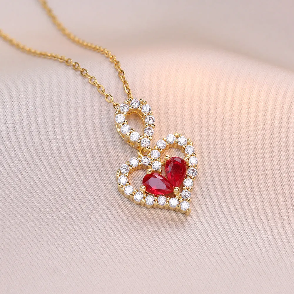 Exquisite Luxury Rhinestone Crystal Heart Pendants Necklaces