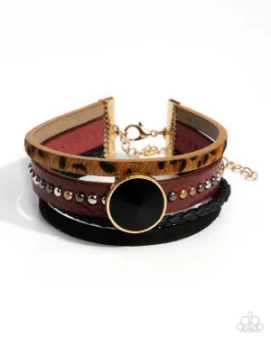 Fair LEATHER - Red - Cheetah Leather Black Gem Paparazzi Lobster Claw Bracelet - October 2024 Possible Pop-Up Shop Exclusive