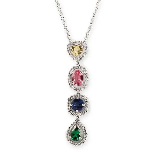 Fancy Multicolor Gems & Diamond Pendant Necklace In 18k White Gold