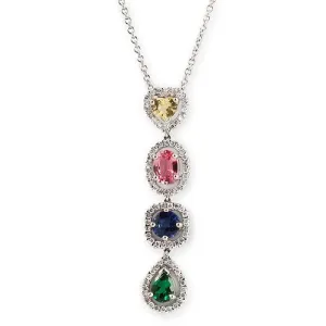 Fancy Multicolor Gems & Diamond Pendant Necklace In 18k White Gold