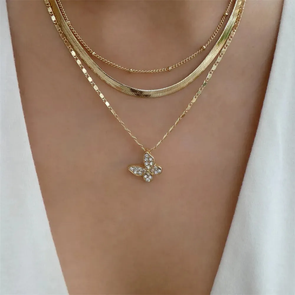Fashion Gold Color Heart-Shaped Necklace For Women Trendy Multi-Layer Pendant Necklaces Set Jewelry Gifts