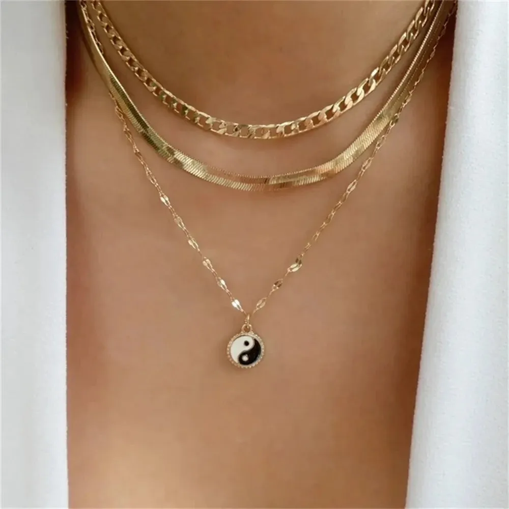Fashion Gold Color Heart-Shaped Necklace For Women Trendy Multi-Layer Pendant Necklaces Set Jewelry Gifts