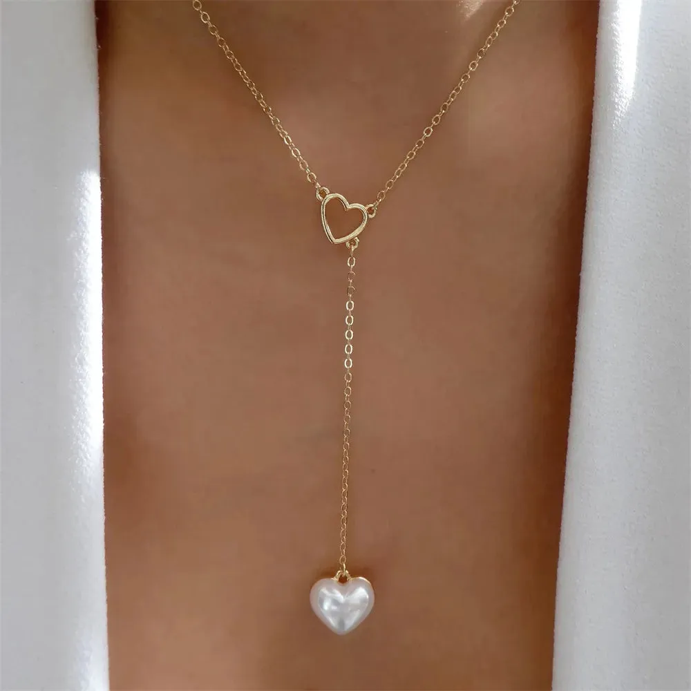 Fashion Gold Color Heart-Shaped Necklace For Women Trendy Multi-Layer Pendant Necklaces Set Jewelry Gifts