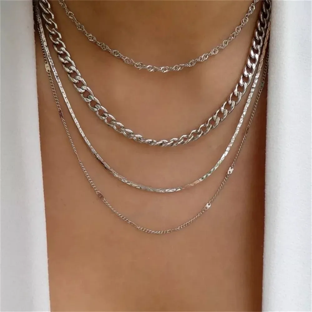 Fashion Gold Color Heart-Shaped Necklace For Women Trendy Multi-Layer Pendant Necklaces Set Jewelry Gifts