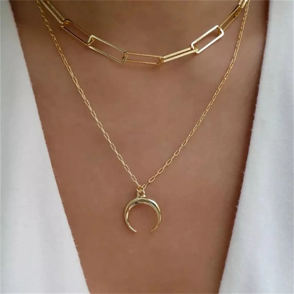 Fashion Gold Color Heart-Shaped Necklace For Women Trendy Multi-Layer Pendant Necklaces Set Jewelry Gifts