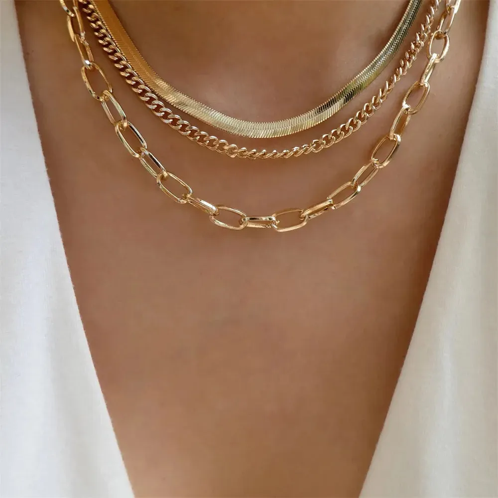 Fashion Gold Color Heart-Shaped Necklace For Women Trendy Multi-Layer Pendant Necklaces Set Jewelry Gifts
