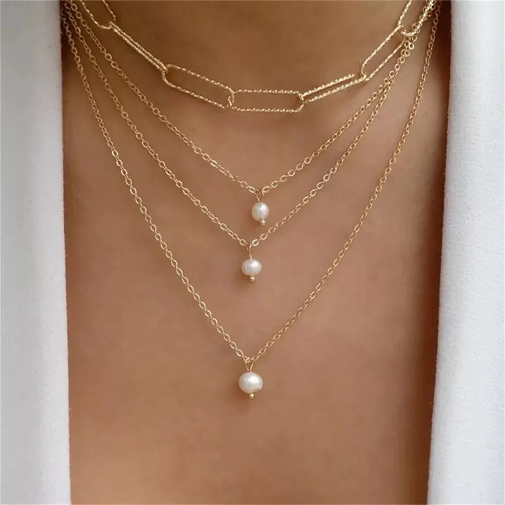 Fashion Gold Color Heart-Shaped Necklace For Women Trendy Multi-Layer Pendant Necklaces Set Jewelry Gifts