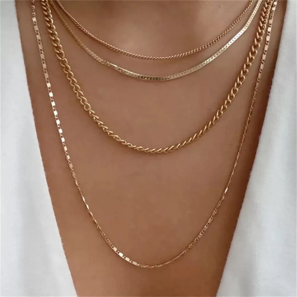 Fashion Gold Color Heart-Shaped Necklace For Women Trendy Multi-Layer Pendant Necklaces Set Jewelry Gifts