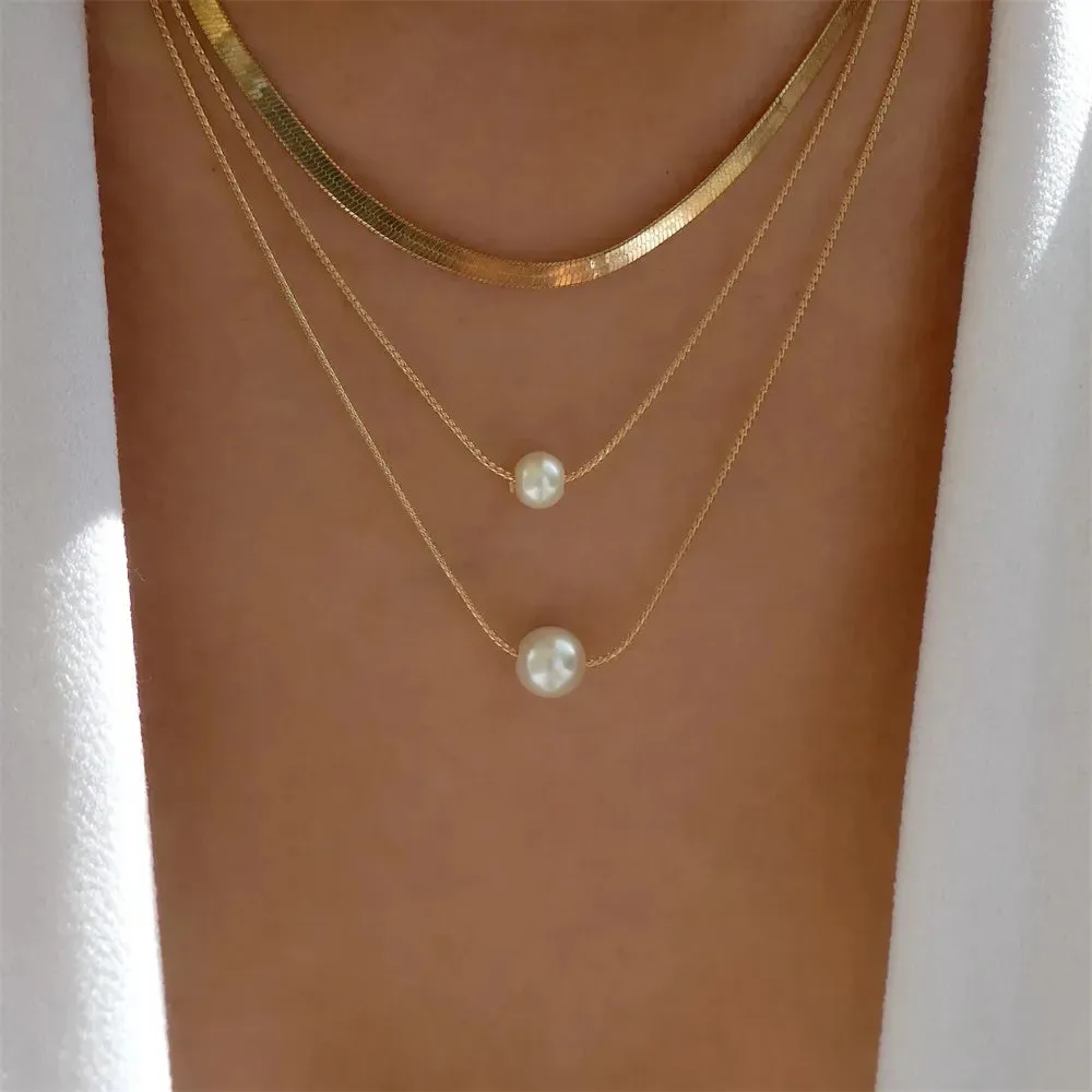 Fashion Gold Color Heart-Shaped Necklace For Women Trendy Multi-Layer Pendant Necklaces Set Jewelry Gifts