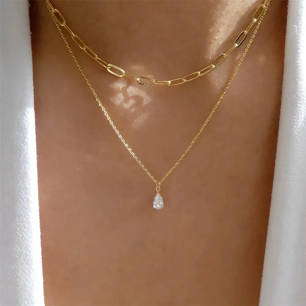 Fashion Gold Color Heart-Shaped Necklace For Women Trendy Multi-Layer Pendant Necklaces Set Jewelry Gifts