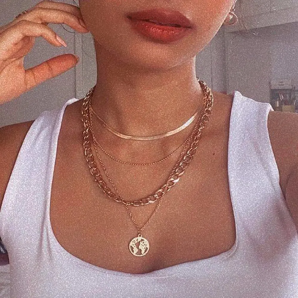 Fashion Gold Color Heart-Shaped Necklace For Women Trendy Multi-Layer Pendant Necklaces Set Jewelry Gifts