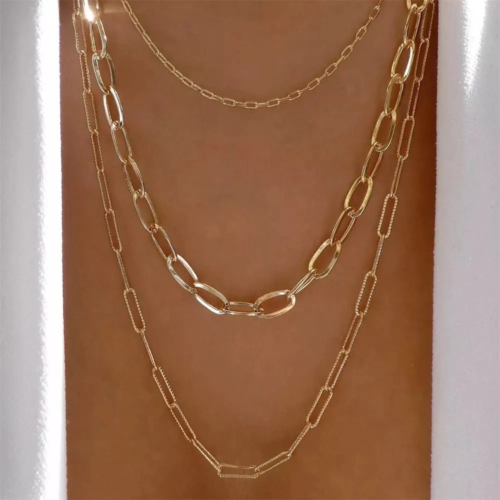 Fashion Gold Color Heart-Shaped Necklace For Women Trendy Multi-Layer Pendant Necklaces Set Jewelry Gifts