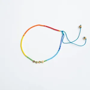 FINAL SALE: Choker with Round Brass LOVE Beads - Rainbow Block