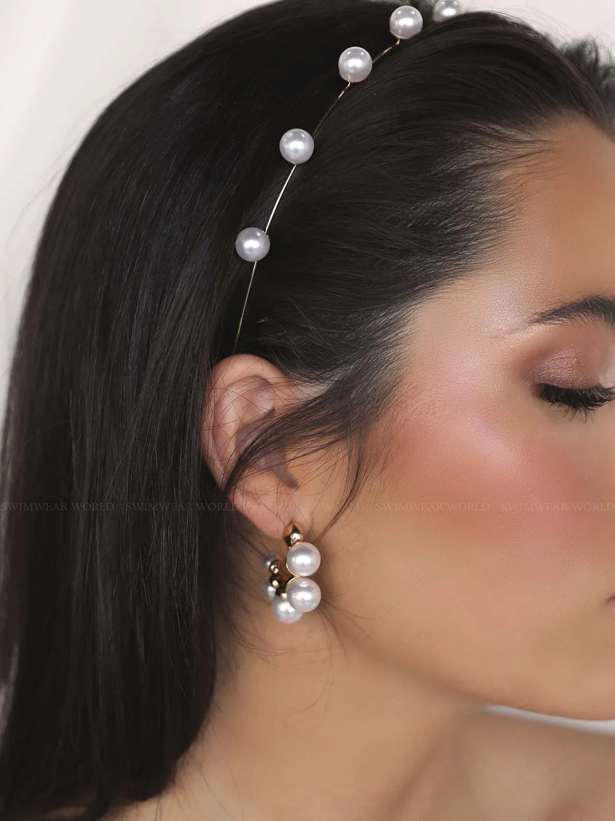 Five Point Pearl 18k Gold Plated Hoop Earring ::RET