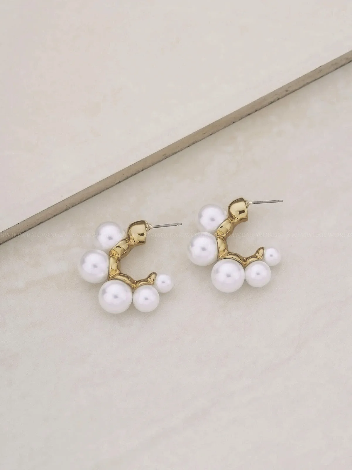 Five Point Pearl 18k Gold Plated Hoop Earring ::RET