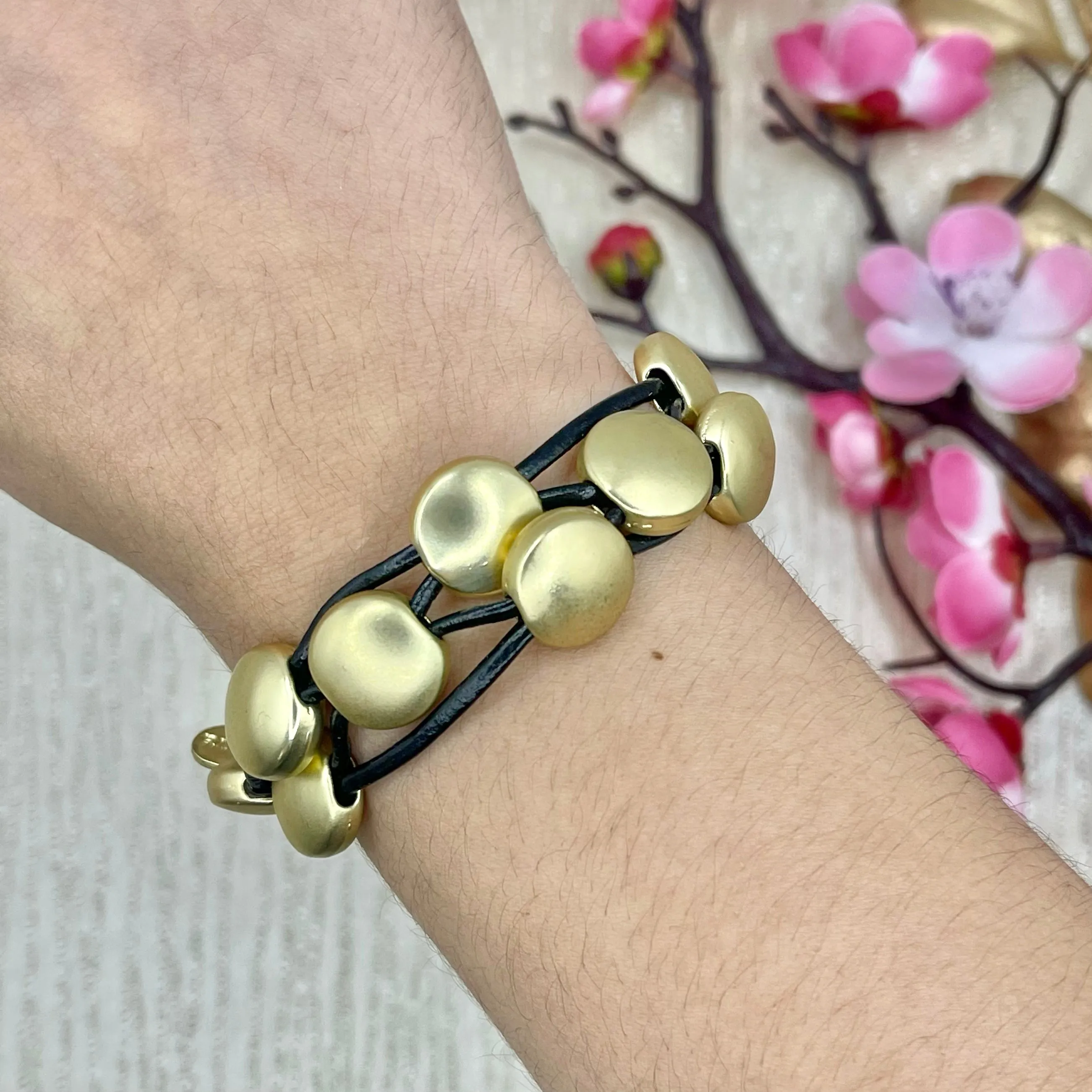 Flat Balls With Cord Gold Bracelet