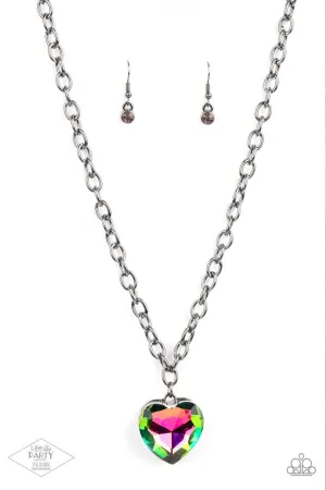 Flirtatiously Flashy - Multi - Oil Spill Heart Gem Paparazzi Short Necklace - Pink Diamond Exclusive