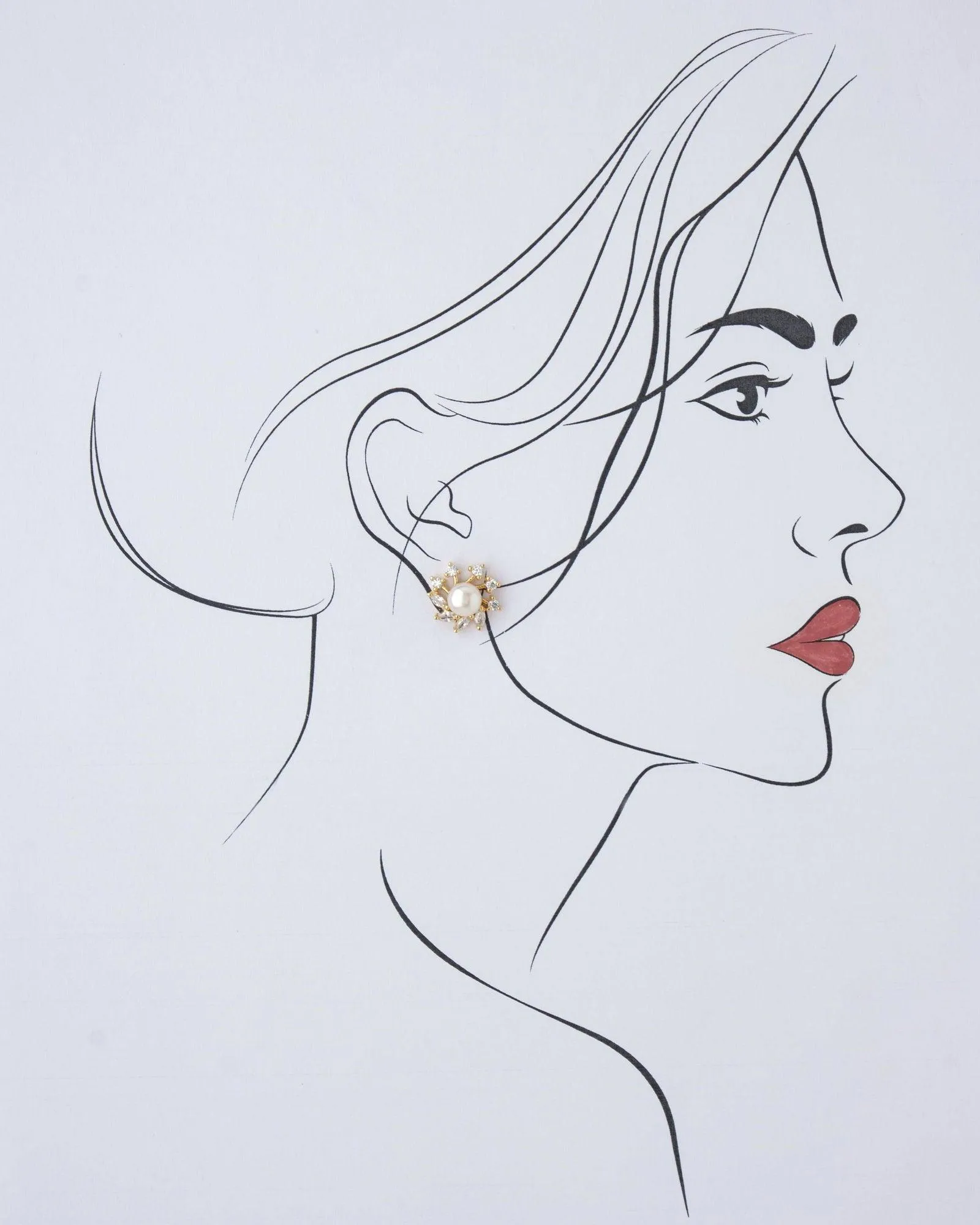 Floral Pearl & Stone Stud Earring
