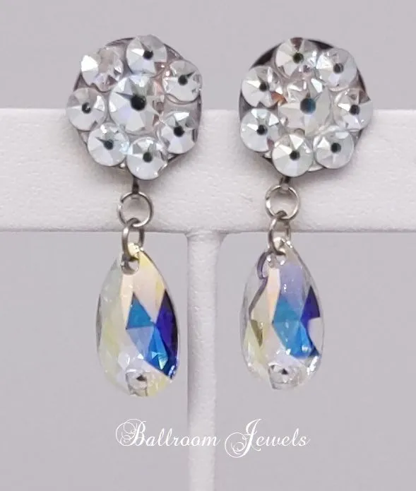 Flower and pear dangle crystal earrings