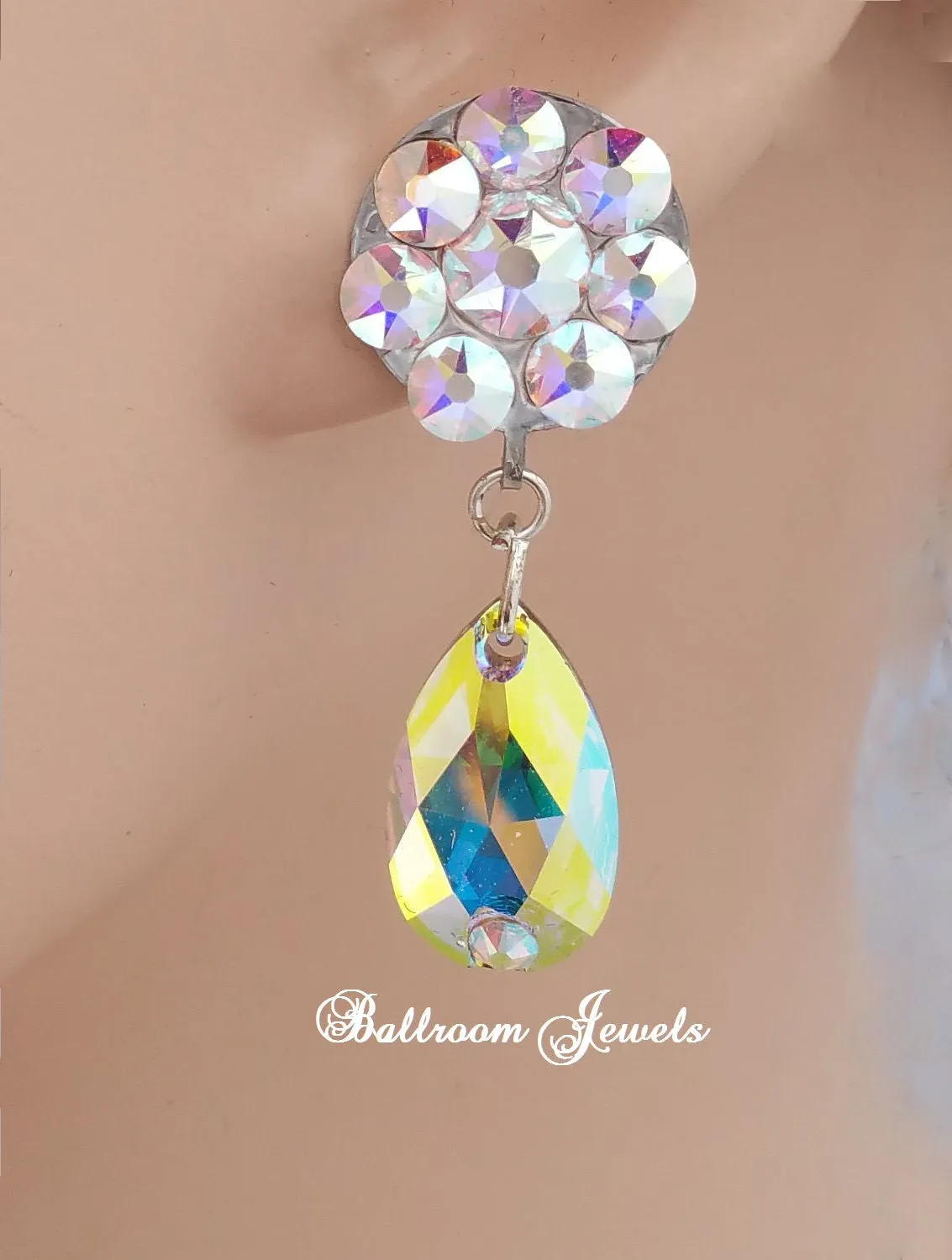 Flower and pear dangle crystal earrings