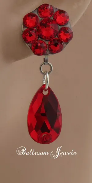 Flower and pear drop dangle crystal earring - Red (light siam)